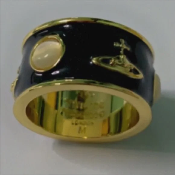 Vivienne Westwood gold and black enamel logo Ring - Picture 6 of 9